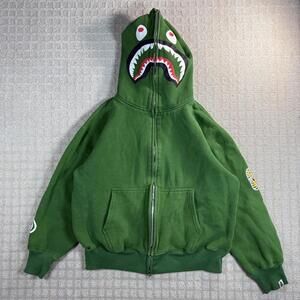 Vintage BAPE Shark Full Zip Hoodie Green Medium Bathing Ape